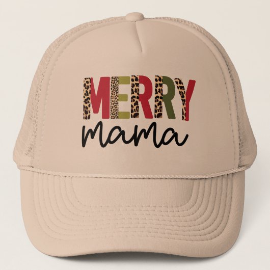 Trendy Kerstmis Kleur Blok Leopard Merry Mama Trucker Pet (Voorkant)