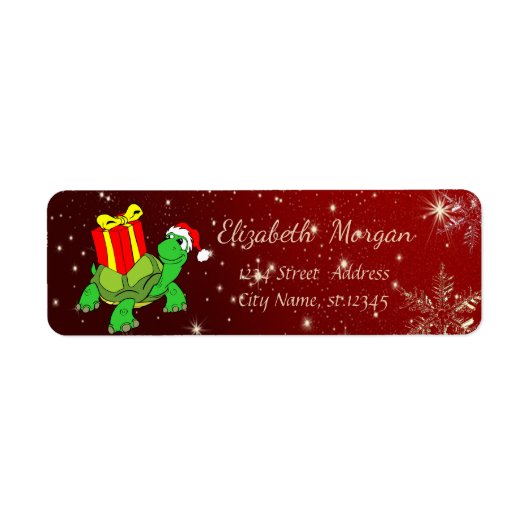 Trendy Kerstmis, Schildpad, Kerstman Hoed,Cadeau Etiket (Voorkant)