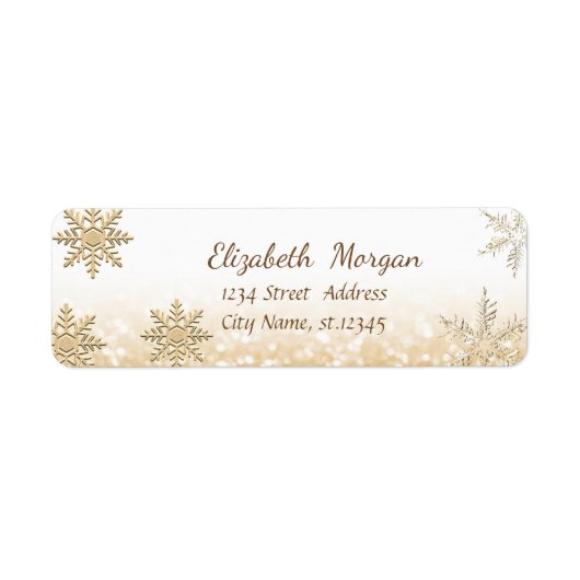 Trendy Kerstmis, Snowflakes, Glittery Etiket (Voorkant)