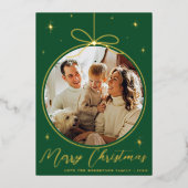 Trendy kerstornament Photo Lijst Real Folie Feestdagenkaart (Voorkant)