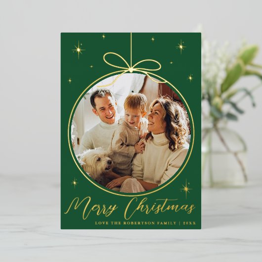 Trendy kerstornament Photo Lijst Real Folie Feestdagenkaart (Staand Voorkant)