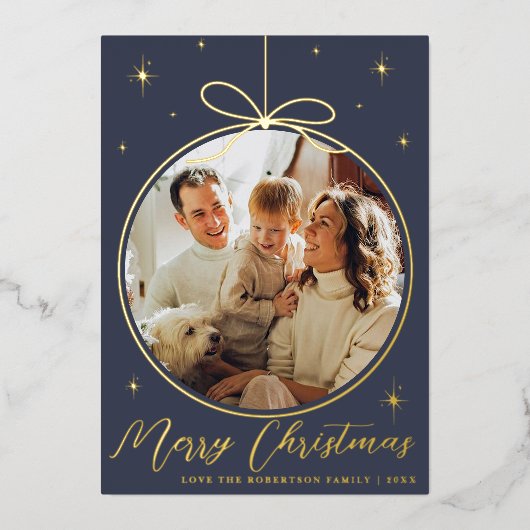 Trendy kerstornament Photo Lijst Real Folie Feestdagenkaart (Voorkant)