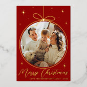 Trendy kerstornament Photo Lijst Real Folie Feestdagenkaart (Voorkant)