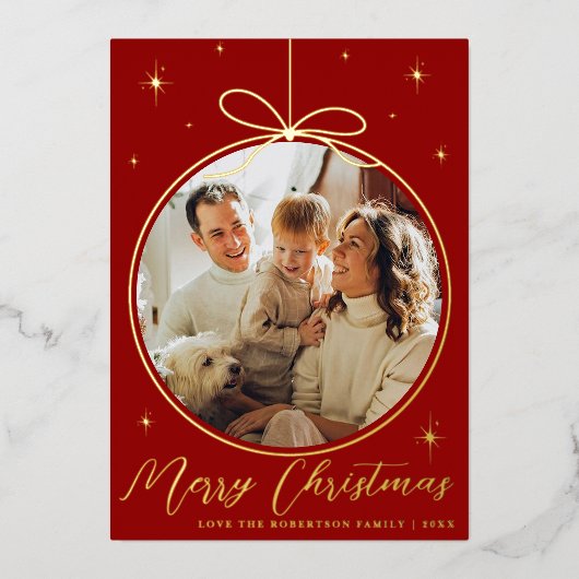 Trendy kerstornament Photo Lijst Real Folie Feestdagenkaart (Voorkant)