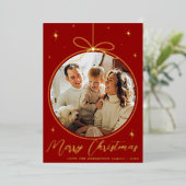 Trendy kerstornament Photo Lijst Real Folie Feestdagenkaart (Staand Voorkant)