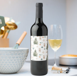 Trendy kerstpatroon WATERVERF Wijn Etiket