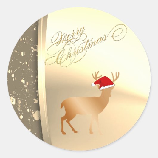 Trendy kerstrenrendierSanta Hat, Faux Gold Ronde Sticker (Voorkant)