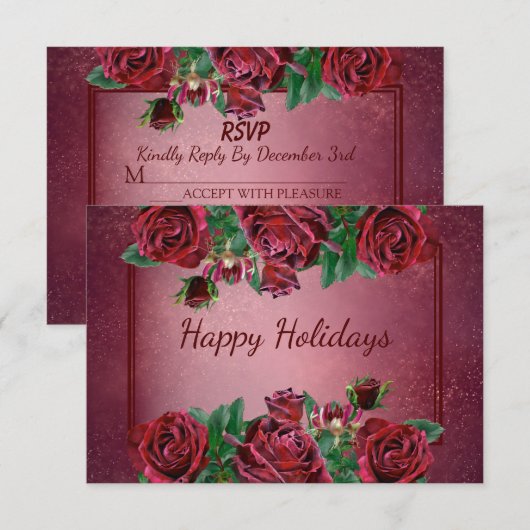 Trendy kerstroze Feestdagen feest RSVP Kaartje (Voorkant / Achterkant)