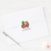 Trendy kerstwagen met kerstboom vierkante sticker (Envelop)