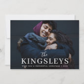 Trendy kerstzwarte stijlvolle foto met modern paar feestdagenkaart (Voorkant)