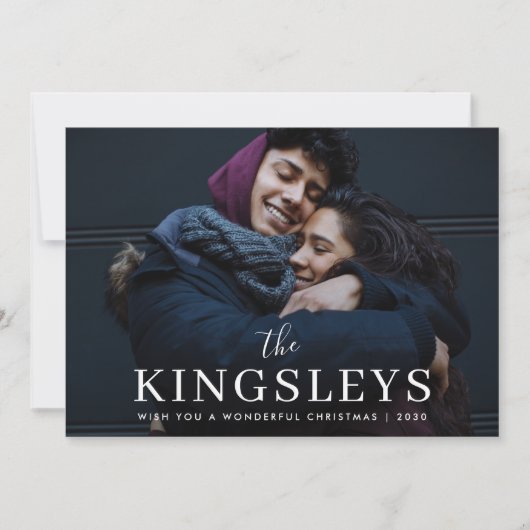 Trendy kerstzwarte stijlvolle foto met modern paar feestdagenkaart (Voorkant)