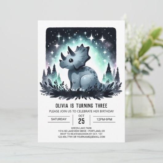 Trendy Kinder Dino Fiesta verjaardag Kaart (Staand voorkant)