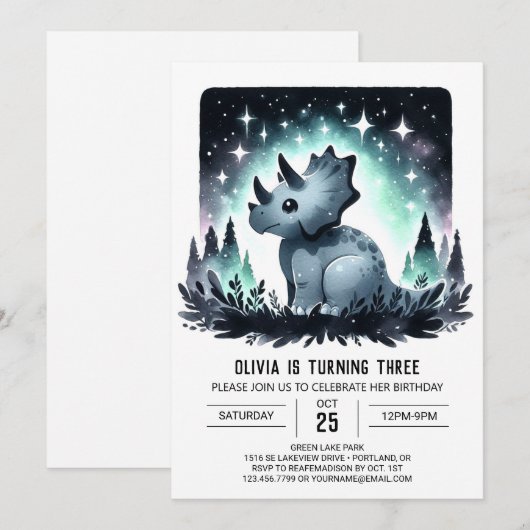 Trendy Kinder Dino Fiesta verjaardag Kaart (Voorkant / Achterkant)