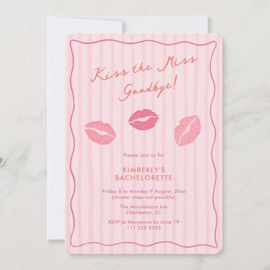 Trendy Kiss The Miss Goodbye Bachelorette Weekend Kaart (Voorkant)