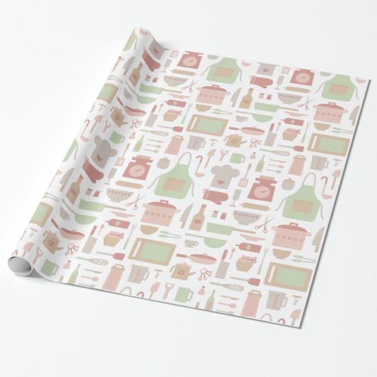 Trendy Kitchen Cooking Utiers Pattern Cadeaupapier (Uitgerold)