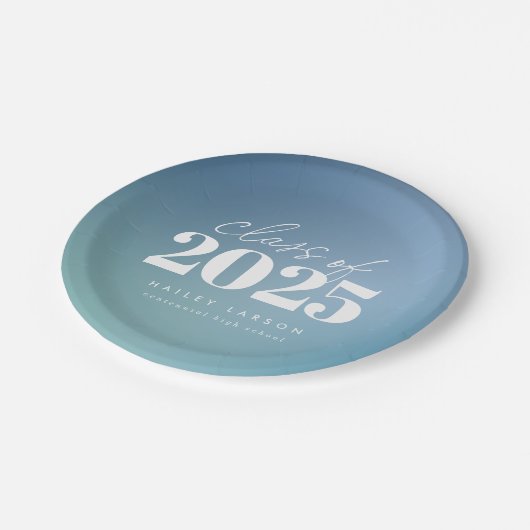 Trendy klasse van 2024 Blue Gradient Afstuderen Papieren Bordje (Gekanteld)