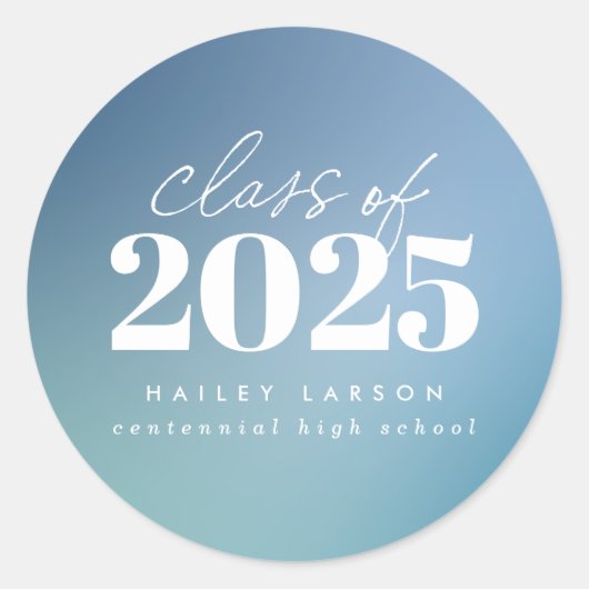 Trendy klasse van 2024 Blue Gradient Afstuderen Ronde Sticker (Voorkant)