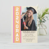Trendy Klasse van 2024 Foto Afstuderen Invitation Kaart (Staand voorkant)