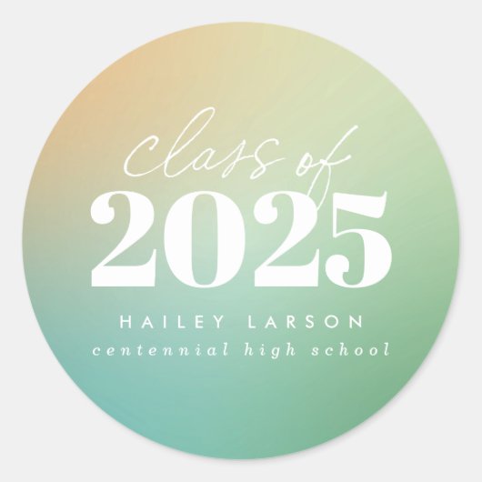 Trendy klasse van 2024 Green Gradient Afstuderen Ronde Sticker (Voorkant)