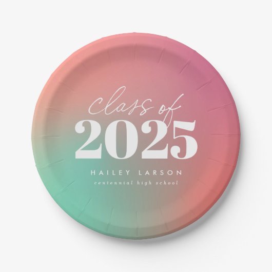 Trendy Klasse van 2024 Roze Gradient Afstuderen Papieren Bordje (Voorkant)