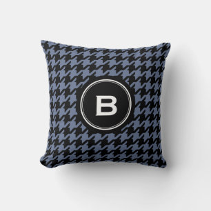 Trendy klassiek blauw-grijs houndstooth met monogr kussen