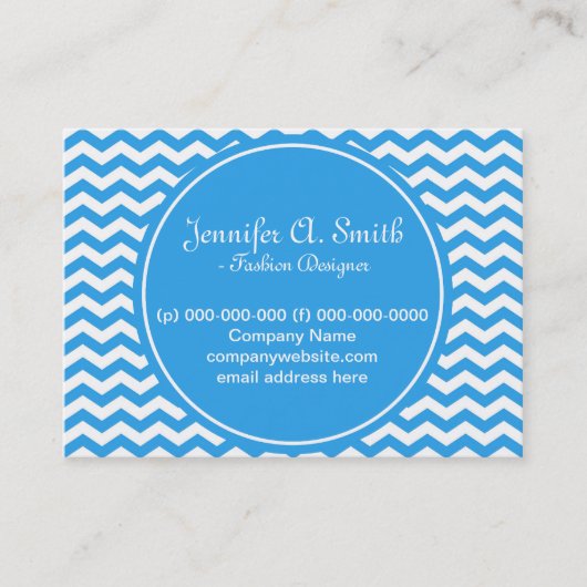 trendy, klassiek, helder wit en blauw chevron visitekaartje (Voorkant)