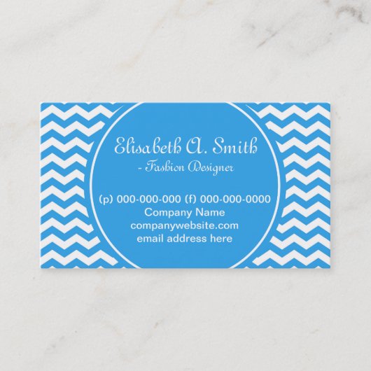 trendy, klassiek, helder wit en blauw chevron visitekaartje (Voorkant)