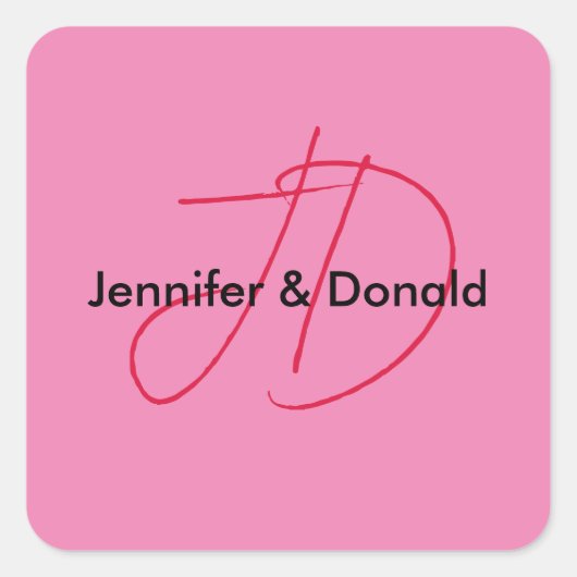 Trendy klassiek script monogram naam vierkante sticker (Voorkant)