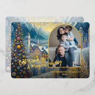 Trendy Klassieke Artistieke Winterwonderland Kunst Folie Feestdagenkaart