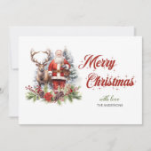 Trendy klassieke Kerstman met rendieren en hulst Feestdagenkaart (Voorkant)
