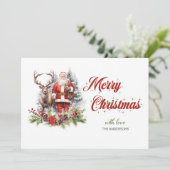 Trendy klassieke Kerstman met rendieren en hulst Feestdagenkaart (Staand voorkant)