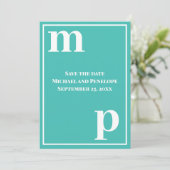 Trendy Kleine Letter Monogram Turquoise Bewaar de Kaart (Staand voorkant)