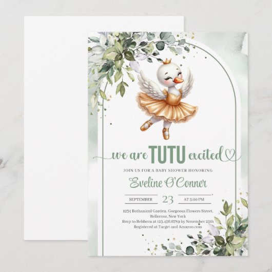 Trendy kleine zwaan met gouden tutu jurk groen kaart (Voorkant / Achterkant)