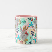 Trendy kleurige bladeren hand schilder schattig on tweekleurige koffiemok (Center)