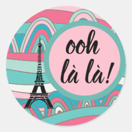 Trendy Kleurige Eiffeltoren Ooh la la!/ Monogram Ronde Sticker