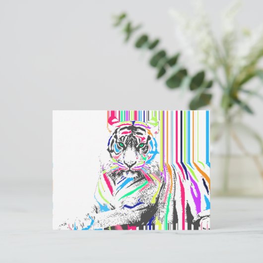 trendy kleurige trillende neonstrepen tijgerverf briefkaart (Staand voorkant)