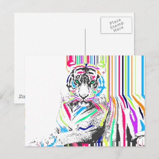 trendy kleurige trillende neonstrepen tijgerverf briefkaart (Voorkant / Achterkant)