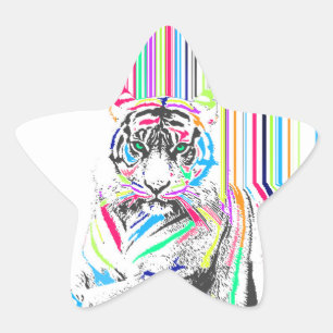 trendy kleurige trillende neonstrepen tijgerverf ster sticker