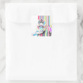 trendy kleurige trillende neonstrepen tijgerverf vierkante sticker (Tas)