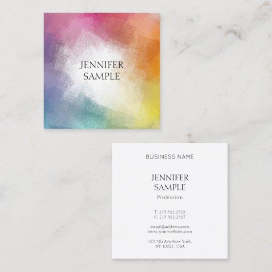 Trendy Kleurrijke Abstracte Sjabloon Elegant Custo Vierkante Visitekaartje (Voorkant / Achterkant)