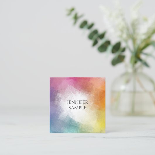 Trendy Kleurrijke Abstracte Sjabloon Elegant Custo Vierkante Visitekaartje (Staand voorkant)