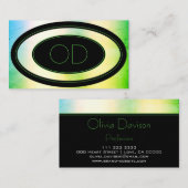 Trendy Kleurrijke Blauwgroen Ombre Custom Monogram Visitekaartje (Voorkant / Achterkant)