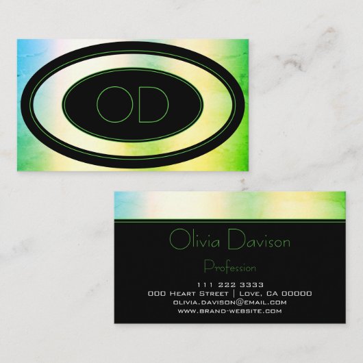 Trendy Kleurrijke Blauwgroen Ombre Custom Monogram Visitekaartje (Voorkant / Achterkant)