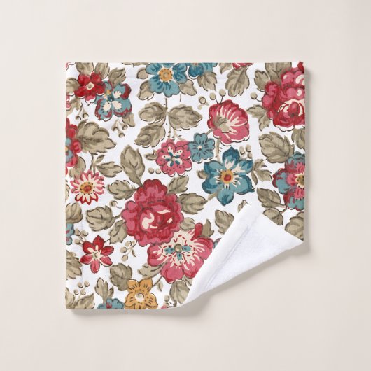 Trendy kleurrijke Boho bloemenwitte achtergrond Bad Handdoek (Wasdoekje)