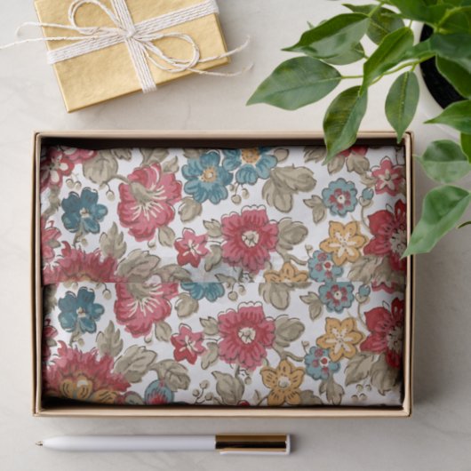 Trendy kleurrijke Boho bloemenwitte achtergrond Tissuepapier (Geschenk)