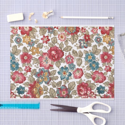 Trendy kleurrijke Boho bloemenwitte achtergrond Tissuepapier (Craft)