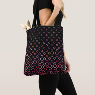 Trendy Kleurrijke Cirkels Patroon op Zwart Tote Bag