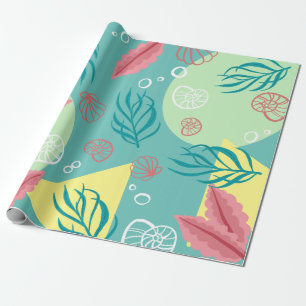 Trendy kleurrijke geo nautische schelpen zeewier cadeaupapier