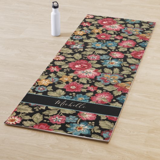 Trendy Kleurrijke Gepersonaliseerde Boho Floral-Bl Yogamat (In situ)