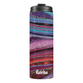 Trendy kleurrijke gestreepte glitteragaat thermosbeker